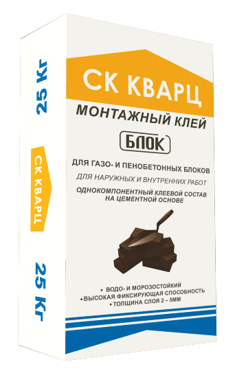 Клей монтажный для блоков БЛОК ЭКОНОМ, СК КВАРЦ 25 кг