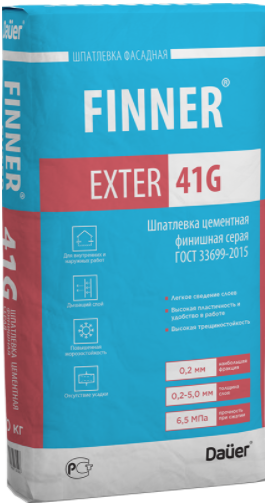 Шпатлёвка Dauer цементная финишная FINNER EXTER 41G Cерая 20 кг