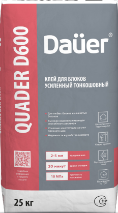 Клей  для блоков усиленный тонкошовный QUADER D600 Dauer 25 кг