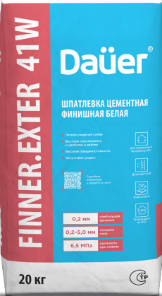 Шпатлёвка цементная финишная БЕЛАЯ FINNER EXTER 41 W Dauer 20 кг