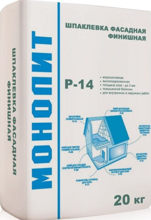 Шпатлевка цементная фасадная Р-14 БЕЛАЯ  МОНОЛИТ,20 кг