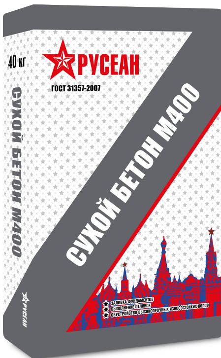 Сухой бетон М-400 фракция до 7 мм ( Рецепт № 2) Русеан 40 кг